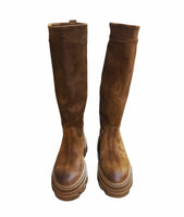 Chunky boots in vera pelle scamosciata made in italy Cuoio