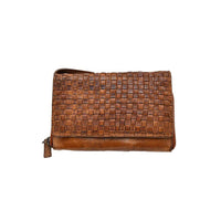 Borsa a tracolla Pochette  in vera pelle intrecciata effetto vintage tinto lavato in capo made in italy