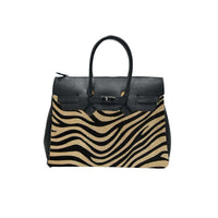 Borsa a spalla donna in pelle con tracolla in vera pelle made in italy zebrata leopardata