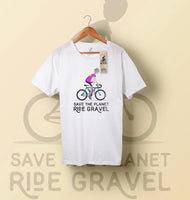 Gravel Bike Siena T-shirt Save the Planet Ride BIANCO 100% cotone