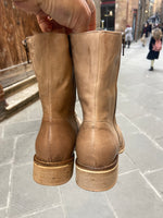 Stivali anfibi donna ZETA SHOES  in vera pelle fatti a mano tacco basso made in Italy TAUPE