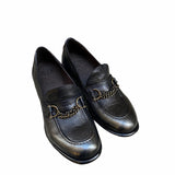 Mocassini scarpe donna tacco basso in vera pelle Made in italy Nero/oro