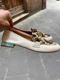 Mocassini scarpe donna Divine Follie in vera pelle leopardo Beige Made in italy