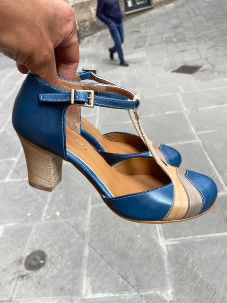 Decollete' decolte' scarpe donna tango tacco 7 cm in vera pelle Made in italy