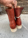 Stivali anfibi donna ZETA SHOES  in vera pelle fatti a mano tacco basso made in Italy TERRA DI SIENA