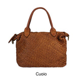 Borsa shopping piccola  in vera pelle intrecciata effetto vintage tinto lavato in capo