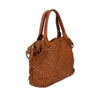 Borsa shopping piccola  in vera pelle intrecciata effetto vintage tinto lavato in capo