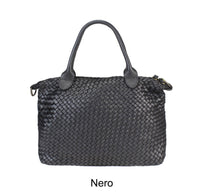 Borsa shopping piccola  in vera pelle intrecciata effetto vintage tinto lavato in capo