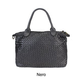 Borsa shopping piccola  in vera pelle intrecciata effetto vintage tinto lavato in capo