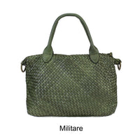 Borsa shopping piccola  in vera pelle intrecciata effetto vintage tinto lavato in capo