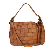 Borsa a spalla in vera pelle intrecciata effetto vintage tinto lavato in capo