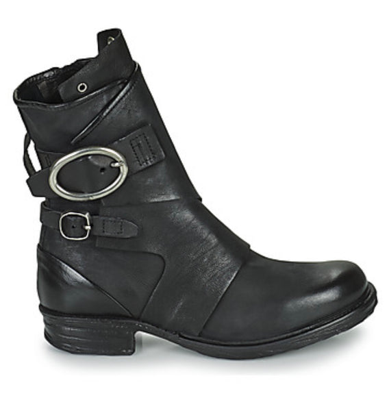 A.S 98 516229 Stivaletti donna biker boots zip in vera pelle NERO