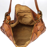 Borsa a spalla in vera pelle intrecciata effetto vintage tinto lavato in capo