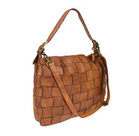 Borsa a spalla in vera pelle intrecciata effetto vintage tinto lavato in capo