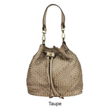 Borsa secchiello con tracolla in vera pelle intrecciata effetto vintage tinto lavato in capo made in italy