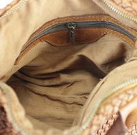 Borsa shopping piccola  in vera pelle intrecciata effetto vintage tinto lavato in capo