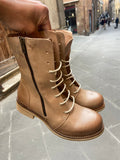 Stivali anfibi donna ZETA SHOES  in vera pelle fatti a mano tacco basso made in Italy TAUPE