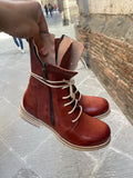 Stivali anfibi donna ZETA SHOES  in vera pelle fatti a mano tacco basso made in Italy TERRA DI SIENA