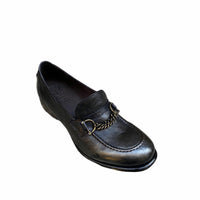 Mocassini scarpe donna tacco basso in vera pelle Made in italy Nero/oro