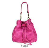 Borsa secchiello con tracolla in vera pelle intrecciata effetto vintage tinto lavato in capo made in italy