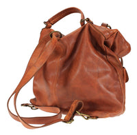 Zaino convertibile in borsa a mano in vera pelle  effetto vintage tinto lavato in capo made in italy