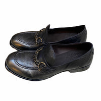 Mocassini scarpe donna tacco basso in vera pelle Made in italy Nero/oro