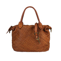 Borsa shopping piccola  in vera pelle intrecciata effetto vintage tinto lavato in capo