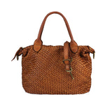 Borsa shopping piccola  in vera pelle intrecciata effetto vintage tinto lavato in capo