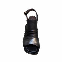 Sandali donna  Open toe scarpe donna tacco medio in vera pelle Made in italy Nero/Argento