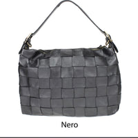 Borsa a spalla in vera pelle intrecciata effetto vintage tinto lavato in capo