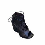 Sandali donna stringati Open toe scarpe donna tacco alto in vera pelle Made in italy Nero