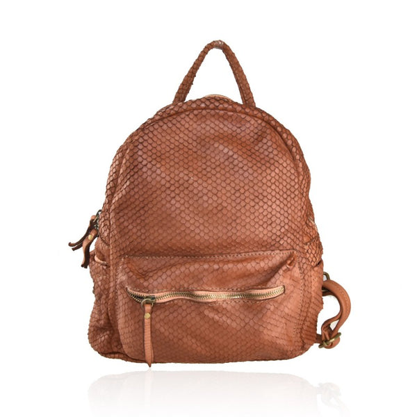 Zaino in borsa a spalla in vera pelle  effetto vintage tinto lavato in capo made in italy