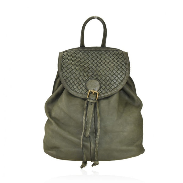 Zaino in vera pelle intrecciata effetto vintage tinto lavato in capo Made in Italy 34 x H37 x 14